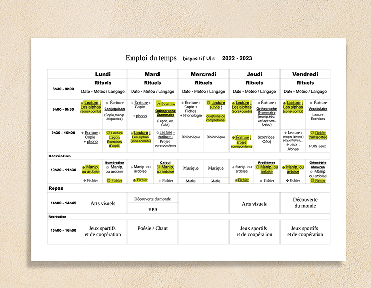 Emploi du temps provisoire